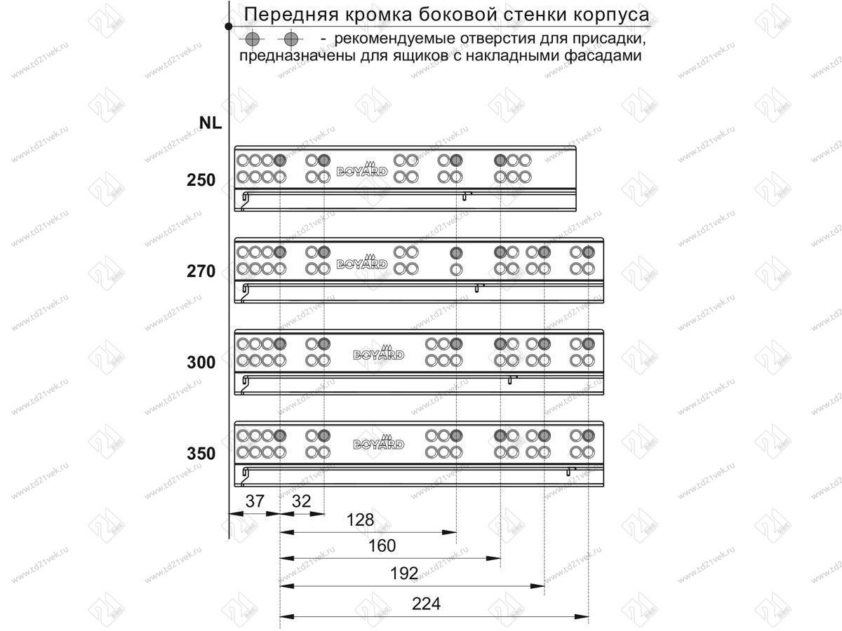 DB8881Zn/350 Направляющие, 350 мм скрытого монтажа B-slide c доводчиком <10> 3