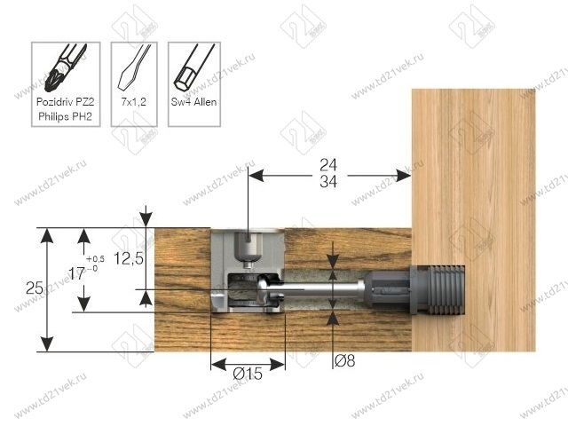 102-01-07-413 Эксцентрик Mesan d15*h17мм (для плиты 25мм) цинк <1000/2000> 2