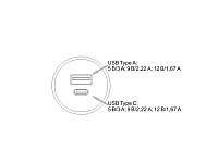 06.800.01.350 USB-розетка, врезная, 1USB-A:+1Type-C 5V/3А, встраиваемая, входное напряжение 12В, серебристый, 37х27.5мм