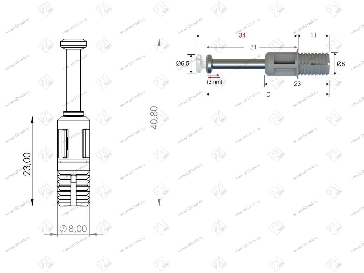 102-02-32-403 Дюбель Mesan Dufix L11/34мм d8мм (быстрый монтаж) <1000/4000> 2