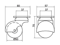 Опора колесная 208 шаровая большая нагрузка - 50 кг d=50, h=68 <100>