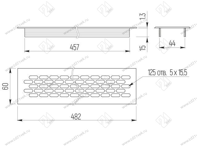 Решетка вентиляционная 480x60мм , (черный), VG-60484-20 <100> 2