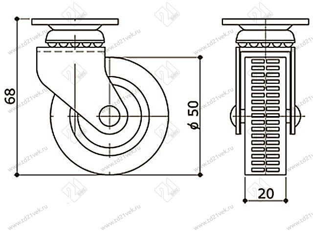 Опора колесная 321 нагрузка - 35 кг d=50, h=70 <100/300> 2