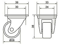 Опора колесная 338 нагрузка - 40 кг d=28, h=40 <100/500>