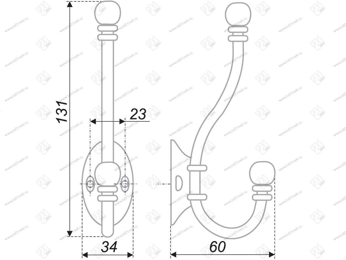 K209BAZ.6  Крючок мебельный черненый старинный цинк <25> 3