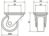 Опора колесная 340, нагрузка - 43 кг d=38, h=46 <200>