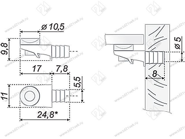 P002NP.58 Полкодержатель с вакуумной присоской из пвх для стекла, никель (100/500) <5000> 2